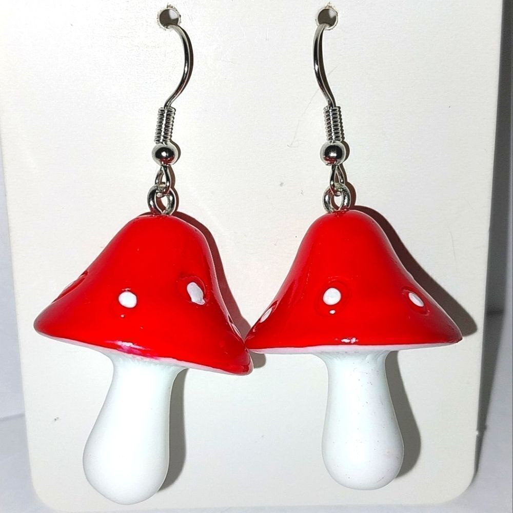 Red mushroom dangle earrings